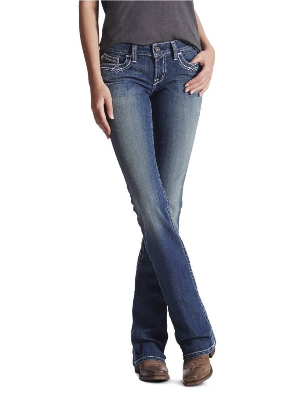 Ariat Women’s R.E.A.L. Mid Rise Stretch Entwined Boot Cut Jeans in Marine 28XL